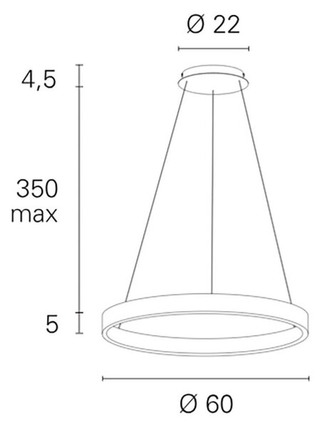Lampadario led bahia grf16112 60cm 2650lm 3000k nero lampada soffitto anello moderna monoemissione - Pan International