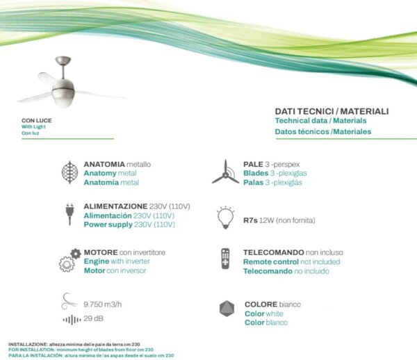 Ventilatore moderno italexport sfera 1207 r7s led lampada soffitto - Italexport Srl