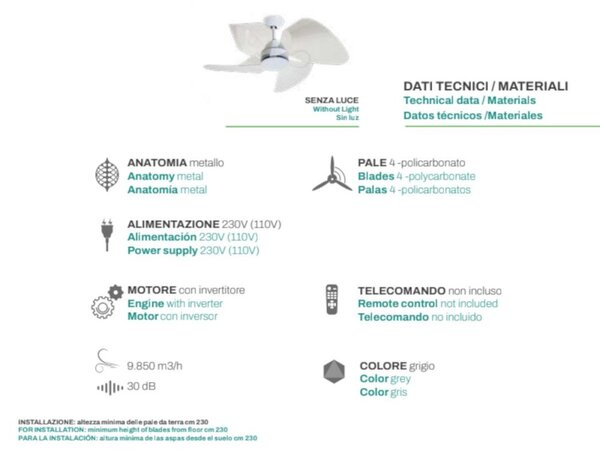 Ventilatore moderno italexport soffio 3200 senza luce soffitto - Italexport Srl