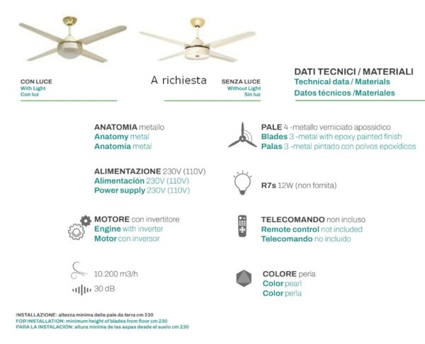 Ventilatore classico italexport casablanca 1263 r7s led lampada soffitto - Italexport Srl