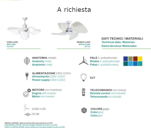 Ventilatore moderno italexport soffio 3240 e27 led lampada soffitto - Italexport Srl