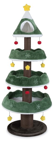 Costway Albero di natale per gatti torretta con 3 piattaforme e posto superiore, Albero di natale per gatti da interno Verde