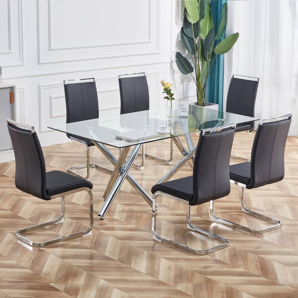 Fortuna Lai Sedia a sbalzo, struttura in metallo cromato, portata massima 120 kg, imbottitura morbida con rivestimento in Pelle finta, nero, (set da 4 pezzi)