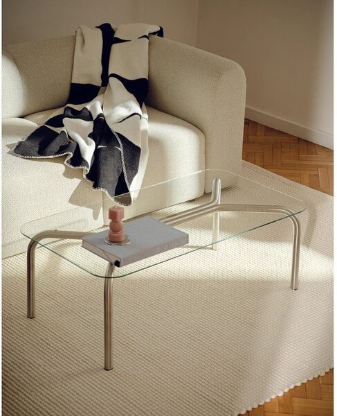 Tavolino da salotto argentato con piano in vetro 60x110 cm Uku – noo.ma