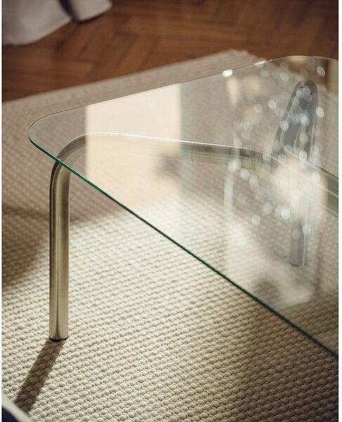 Tavolino da salotto argentato con piano in vetro 60x110 cm Uku – noo.ma