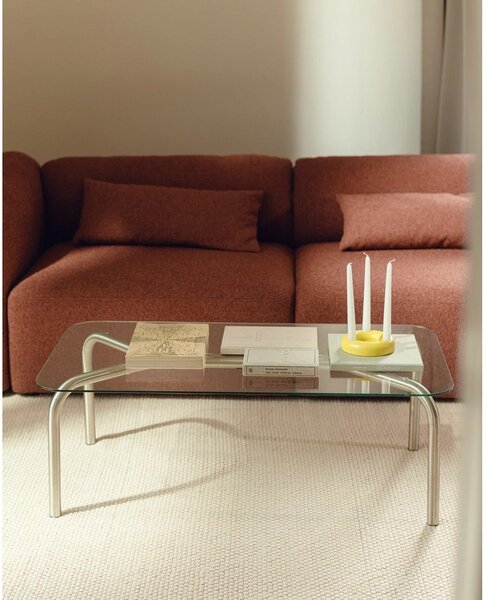 Tavolino da salotto argentato con piano in vetro 60x110 cm Uku – noo.ma