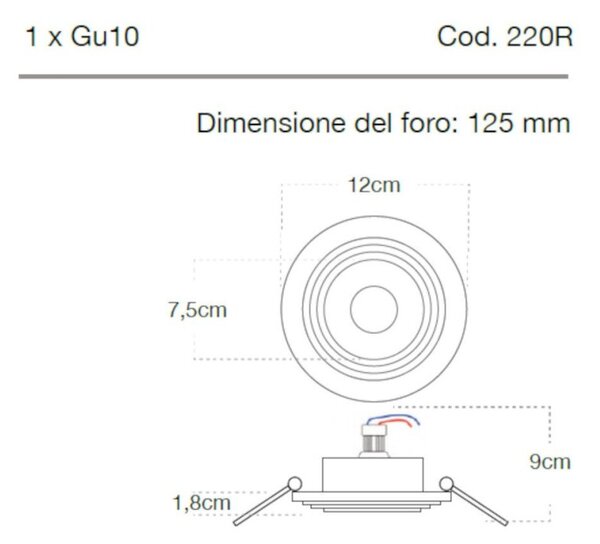 Faretto incasso lampadari bartalini aiblo 220r gu10 led gesso verniciabile - Lampadari Bartalini Gesso
