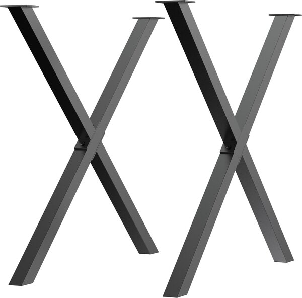 Fortuna Lai Gambe per tavolo 2 pezzi a forma di X in acciaio per tavolo da pranzo, scrivania, tavolino da caffè Nero 72 cm stabile e moderno