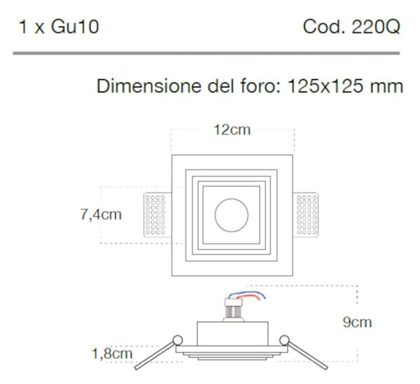 Faretto incasso lampadari bartalini aiblo 220q gu10 led gesso verniciabile - Lampadari Bartalini Gesso