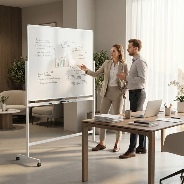 Costway Lavagna mobile doppia faccia magnetica cancellabile supporto, Lavagna 360° reversibile 2 altezze ruote bloccabili Bianco