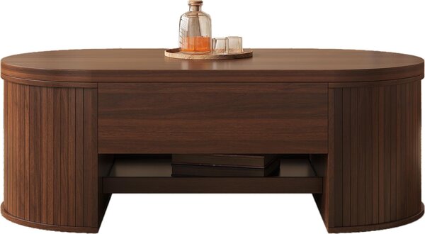 Tavolino Fortuna Lai, tavolino con bordi in legno curvi, ripiano estraibile, piano regolabile in altezza, mobile multifunzionale per il soggiorno