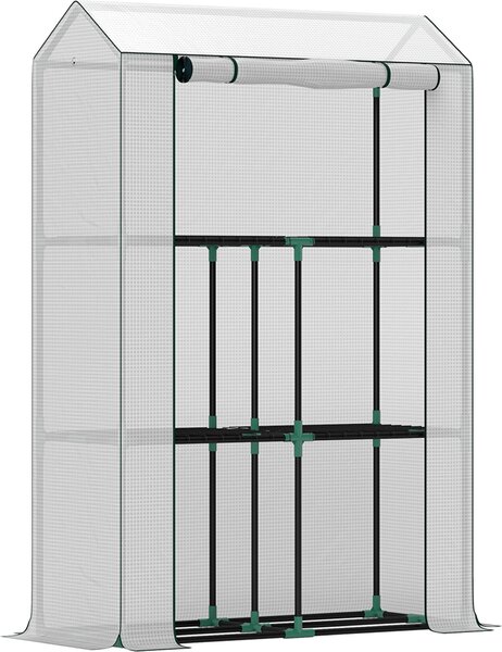 Serra Fortuna Lai con scaffali e porta scorrevole, serra in acciaio resistente all'inverno, serra per balcone, giardino, serra per pomodori con protezione UV 100x40x150 cm Serra per pomodori per ortaggi, fiori e piante Bianco