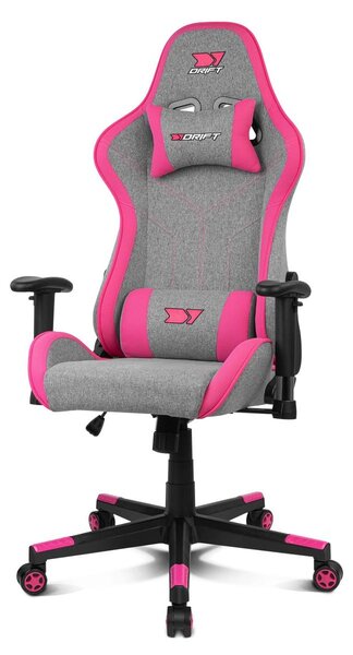 Sedia da gaming, rivestita in tessuto, braccioli 2D, base in nylon, colore grigio/rosa