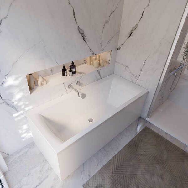 Vasca da bagno rettangolare Schulte modello Onda, acrilico sanitario bianco, 170x75 cm, incl. piedistallo, scarico e troppopieno