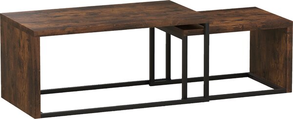 Fortuna Lai Set di 2 tavolini da salotto Tavolino da divano Tavolino da caffè Diverse forme Multifunzionale Elegante Semplice Base in metallo Nero+Marrone