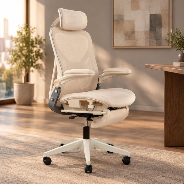 Sedia da ufficio ergonomica STILVORA, dotata di supporto lombare e poggiatesta 3D, sedia pieghevole con braccioli pieghevoli e schienale in rete, sedia da scrivania con pedali poggiapiedi