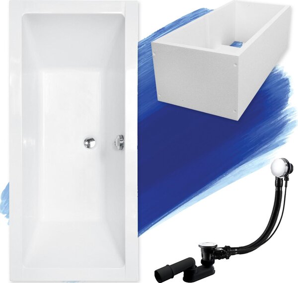 Vasca rettangolare 170x75 con supporto per vasca, set di scarico e piedini GRATIS | Set completo 4in1 Vasca originale in acrilico con sifone | BADLAND QUADRO