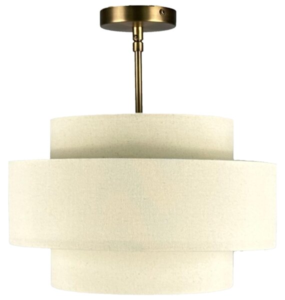 Lampada a sospensione Relaxdays, stile Mid-Century, retro, con paralume a 3 livelli, attacco E27, dimensioni: 36,5 x 35 cm, realizzata in lino e metallo, colore crema/ottone