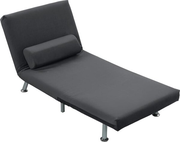 Fortuna Lai Poltrona reclinabile con funzione letto, poltrona relax pieghevole in velluto, schienale regolabile, 75 x 70 x 75 cm, grigio scuro
