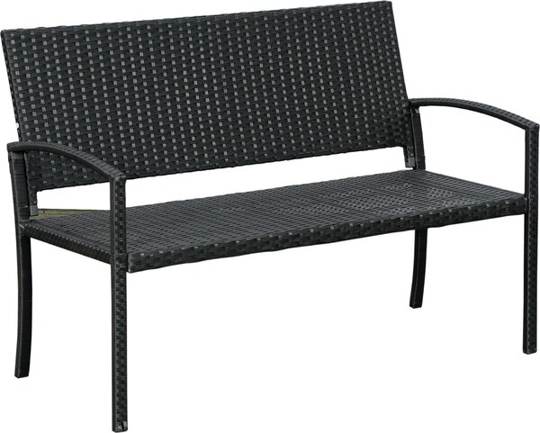 Panchina da giardino Fortuna Lai in polyrattan a 2 posti con telaio in acciaio e intreccio nero L122 x P60 x H87 cm per giardino e terrazza