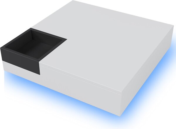 Tavolino LED quadrato Fortuna Lai, tavolino da salotto, tavolino con contenitore estraibile, bianco
