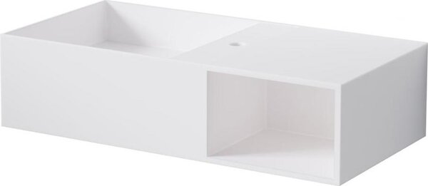 Steinberg Série 443 lavabo mural, avec compartiment ouvert à droite, 800x400x200mm, 1 trou pour robinet, avec trop-plein, SOLIDSurface, 4437120W, 4437120W