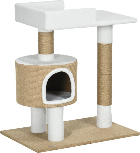 Fortuna Lai Tiragraffi 79 cm piccolo tiragraffi con cuccia e superficie di appoggio per gatti fino a 8 kg in juta marrone/bianco