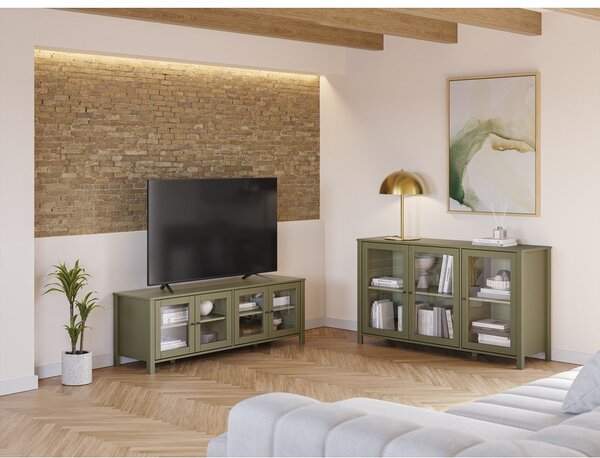 Vetrina verde in pino massiccio 142x80x40 cm Alessandra – Marckeric