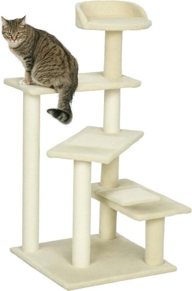 Fortuna Lai Tiragraffi 100 cm Torre per gatti con pali in sisal, ampia piattaforma, tiragraffi a più livelli, albero per arrampicarsi, per gatti di piccola e media taglia, beige