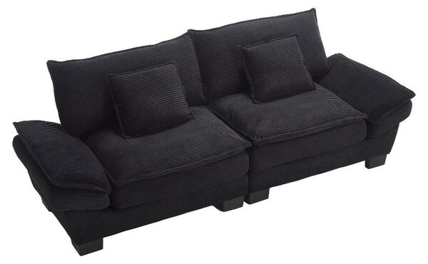 Divano letto moderno a 2 posti, dimensioni 224x81x81 cm, divano in velluto nero con cuscini, struttura in legno e imbottitura in schiuma, ideale per soggiorno, camera da letto o ufficio