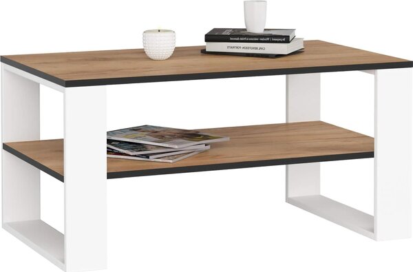 Tavolino da caffè Alex in rovere craft con gambe bianche design elegante e funzionale per la casa
