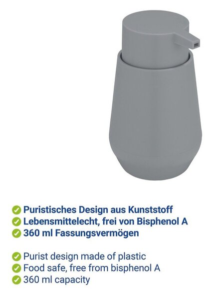 Dispenser per sapone grigio in plastica 360 ml Vara – Allstar