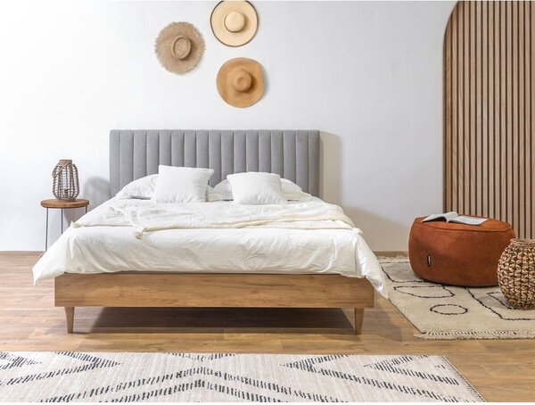 Letto matrimoniale grigio chiaro/naturale con griglia 160x200 cm Oceane - Bobochic Paris