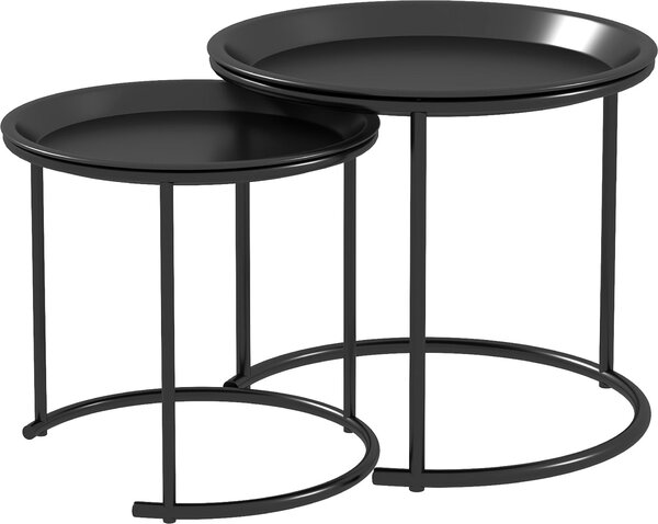 Fortuna Lai Set di 2 tavolini da salotto, tavolino rotondo, tavolino impilabile, tavolino da salotto, tavolino da divano per soggiorno, camera da letto, corridoio, acciaio, Ø43/35 cm, nero