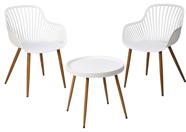 Set di mobili da giardino in plastica, tavolo e 2 poltrone, nero