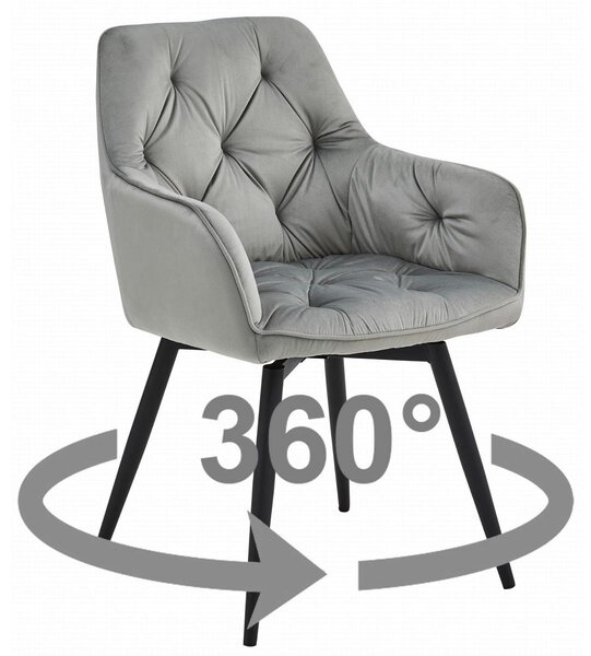 Sedia girevole Jork in velluto grigio argento con gambe nere