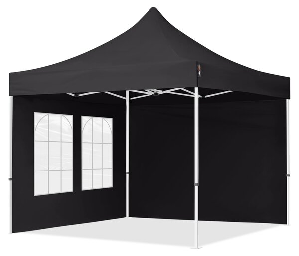 TOOLPORT 3x3m gazebo pieghevole con laterali (finestre), ECONOMY acciaio, nero