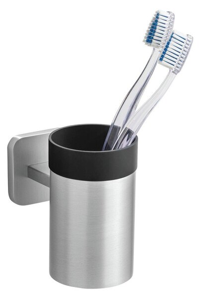 Portaspazzolino senza foratura color argento opaco in acciaio inox con aggancio Turbo-loc Porto – Wenko