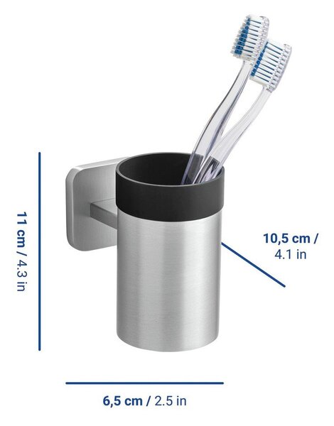 Portaspazzolino senza foratura color argento opaco in acciaio inox con aggancio Turbo-loc Porto – Wenko