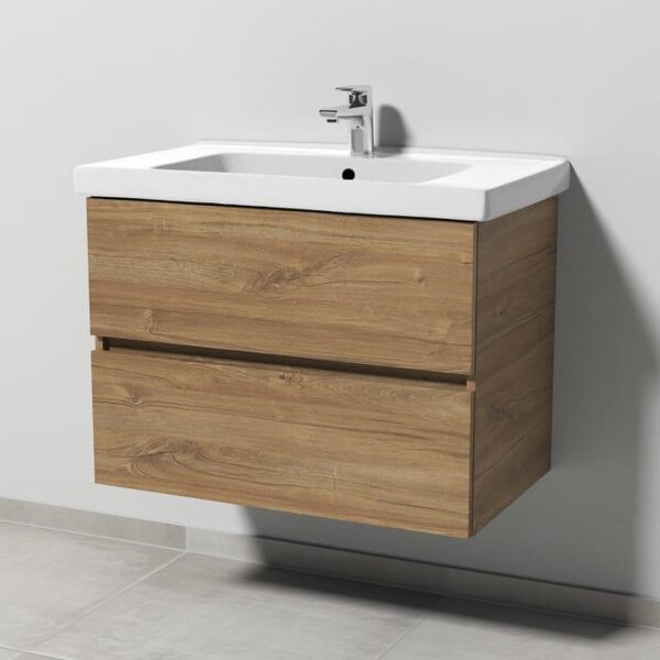 Combinazione lavabo Sanipa Solo One Harmonia con lavabo in Vetroceramica da 80 cm e 2 cassetti