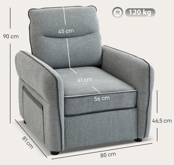 HOMCOM Poltrona 1 posto con tasca laterale, divano 2 posti da salotto in velluto egiziano, 80x81x90 cm, grigio | Aosom Italy