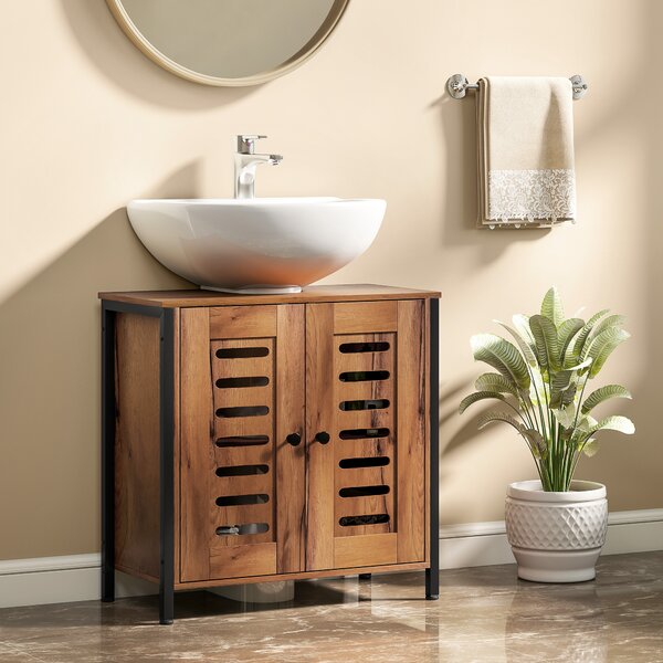 HOMCOM Mobile Sottolavabo 2 Ante a Doghe con Chiusura Magneticae Ripiano Regolabile, 60x30x60 cm, Marrone Rustico | Aosom Italy