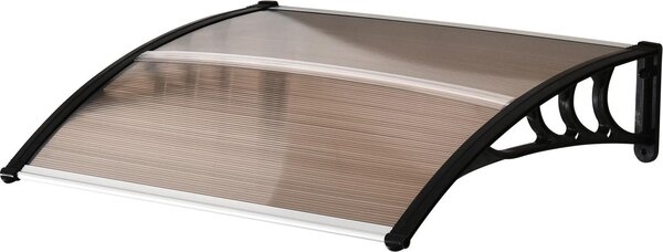 Fortuna Lai Tettoia per porta d'ingresso Tettoia a falda unica Copertura in policarbonato, resistente alle intemperie, marrone, 120x75 cm
