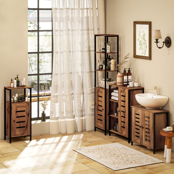 HOMCOM Mobile Sottolavabo 2 Ante a Doghe con Chiusura Magneticae Ripiano Regolabile, 60x30x60 cm, Marrone Rustico | Aosom Italy
