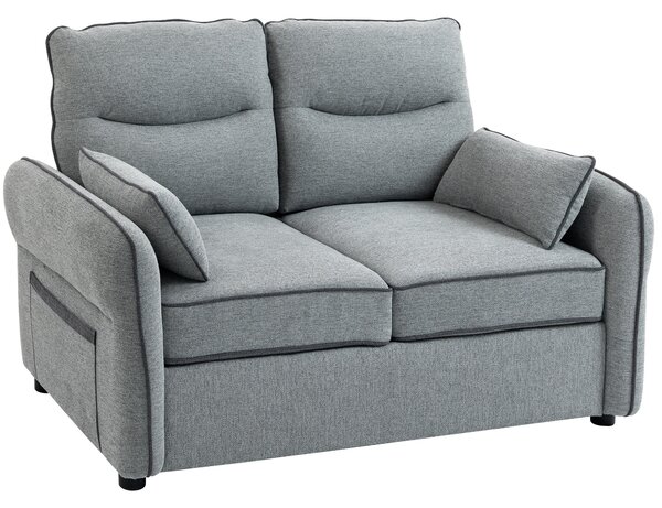 HOMCOM Divano 2 posti da salotto con 2 cuscini e tasca laterale, in velluto egiziano, 136x81x90 cm, grigio | Aosom Italy