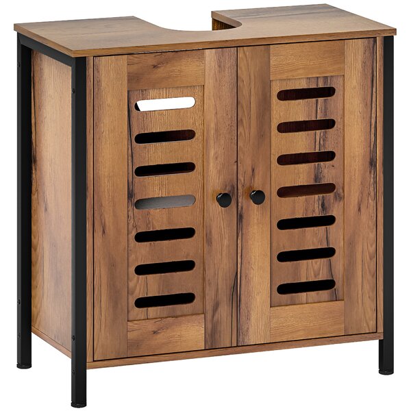 HOMCOM Mobile Sottolavabo 2 Ante a Doghe con Chiusura Magneticae Ripiano Regolabile, 60x30x60 cm, Marrone Rustico | Aosom Italy