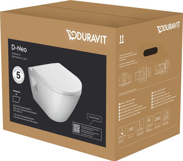 Duravit D-Neo Set pour WC suspendu, avec WC suspendu, siège de WC amovible inclus, 45780900A1, 45780900A1