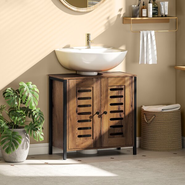 HOMCOM Mobile Sottolavabo 2 Ante a Doghe con Chiusura Magneticae Ripiano Regolabile, 60x30x60 cm, Marrone Rustico | Aosom Italy