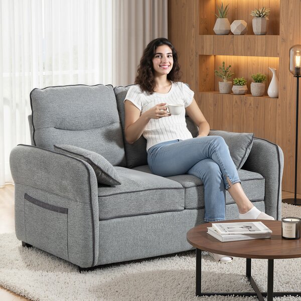 HOMCOM Divano 2 posti da salotto con 2 cuscini e tasca laterale, in velluto egiziano, 136x81x90 cm, grigio | Aosom Italy