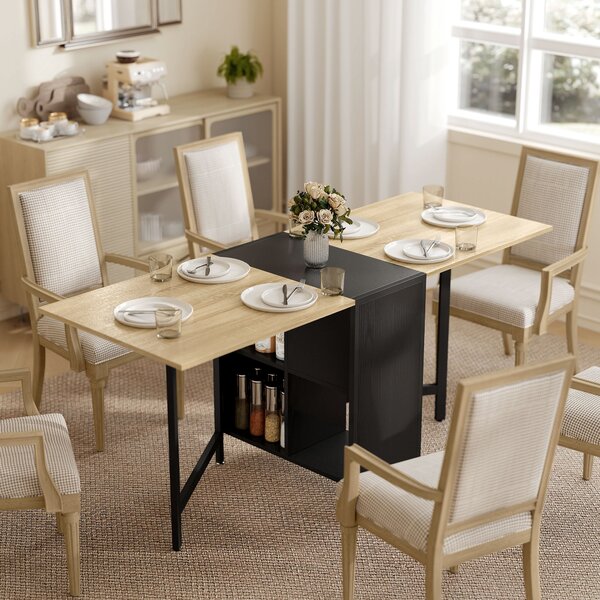 HOMCOM Tavolo pieghevole da pranzo con ali ribaltabili, 4 scomparti e 3 configurazioni per cucina soggiorno, 169x60x75 cm, naturale scuro | Aosom Italy